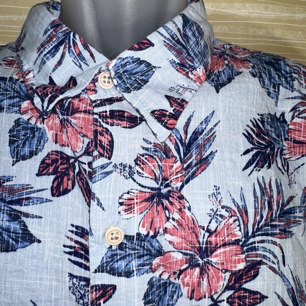 IZOD Saltwater Men's Blue & Pink Floral Hawaiian Short Sleeve Shirt XXL 0608
